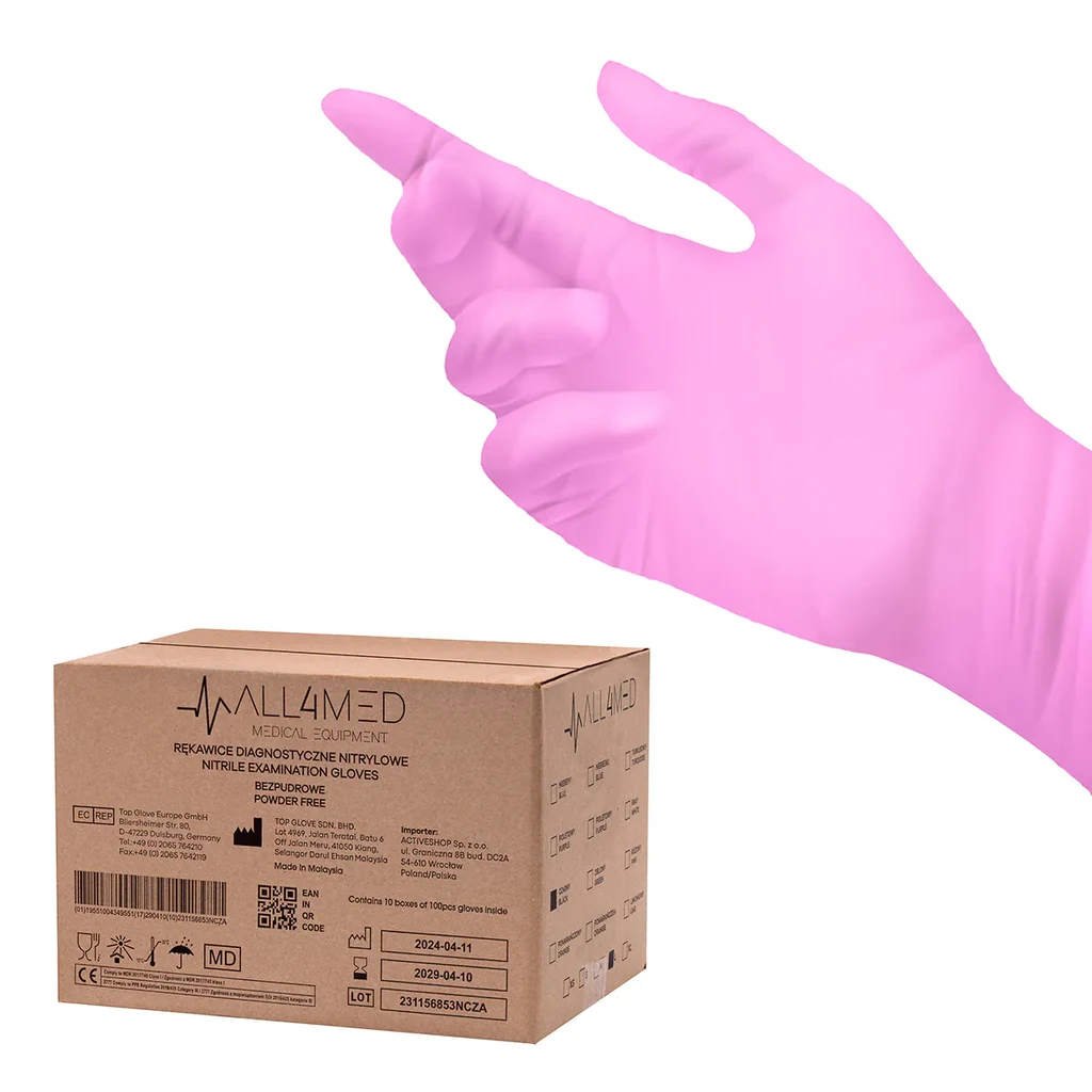 Engångshandskar nitril rosa all4med 10x100 Stockpack 1000st